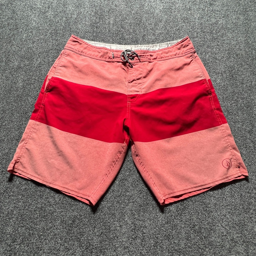 Volcom Vintage‎ Mens Red Coral Hybrid Stripe Boardshorts Swim Trunks Size 36 XL